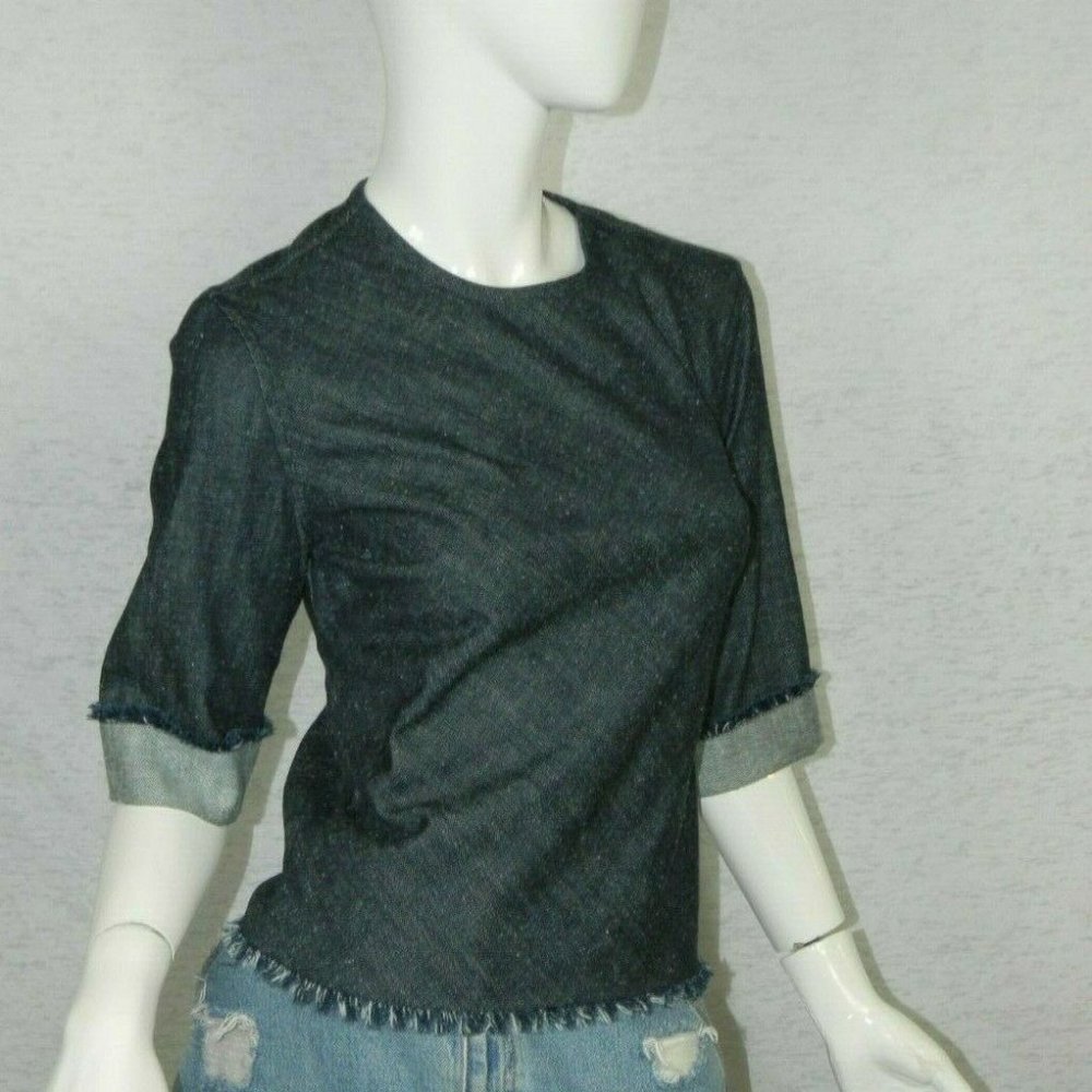 Draper James Shirt Blue Denim Chambray Fringe Sz 4